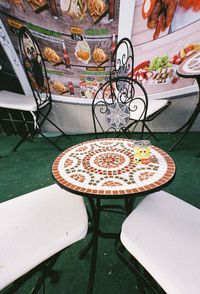 High angle view of pizza on table in restaurant