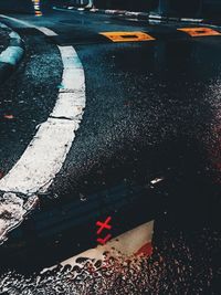 High angle view of city street during rainy season