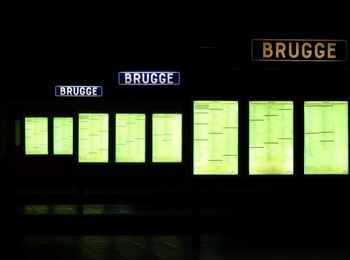 Illuminated signboards on railway station platform