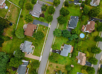 High angle view of street amidst buildings in city