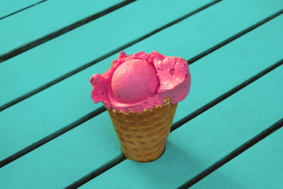 High angle view of ice cream on table