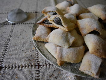 High angle view of dessert on table