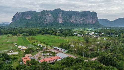 High angle view of townscape against sky