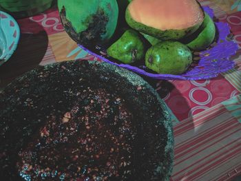 High angle view of fruits on table