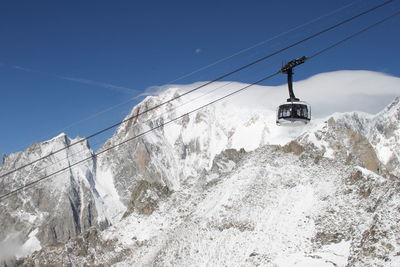 Low angle view of overhead cable car against sky