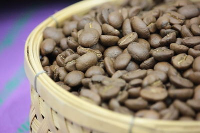 High angle view of coffee beans on table