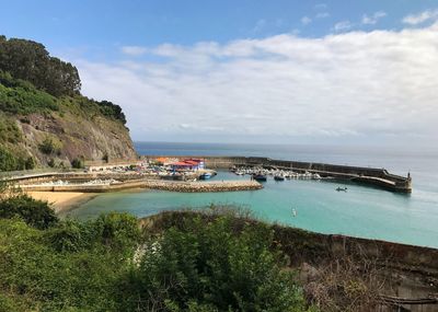 Scenic view of bay against sky