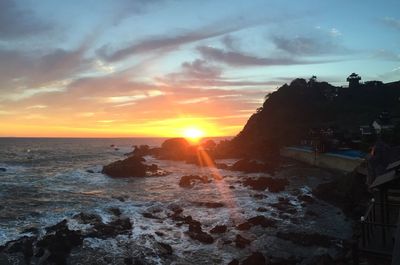 Scenic view of sea against sky during sunset