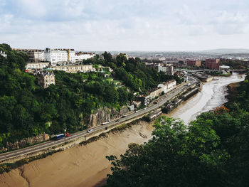 High angle view of cityscape against sky