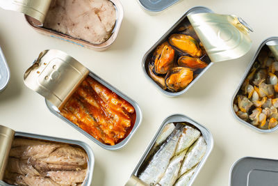 High angle view of food on table