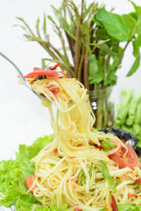 Close-up of chopped vegetables in plate