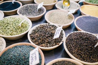 High angle view of food for sale at market stall