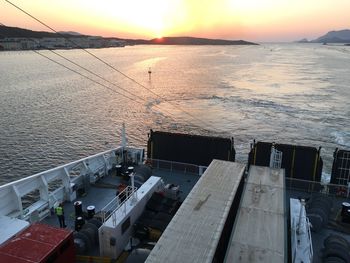 High angle view of sea against sky during sunset