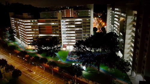 Illuminated buildings at night
