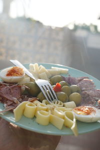 Close-up of breakfast served on table