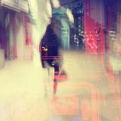 Train in city at night