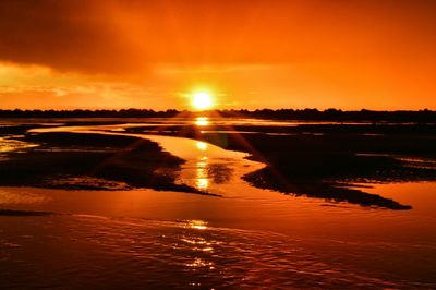 Scenic view of sunset over river