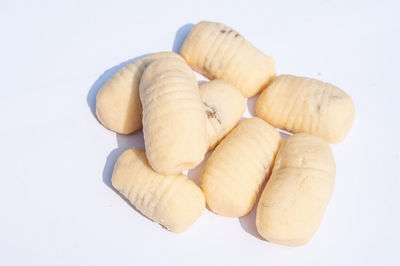 Close-up of cookies against white background