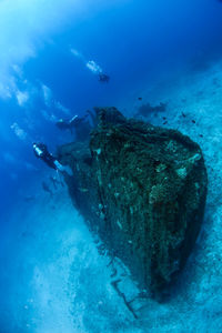 High angle view of person swimming in sea