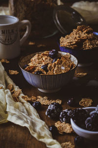 Close-up of breakfast served on table