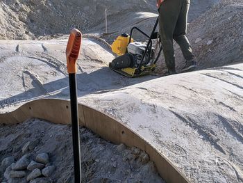 High angle view of worker working at construction site