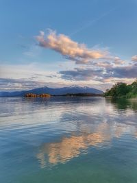 Scenic view of lake against sky during sunset