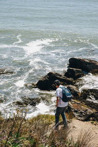 Rear view of man standing on beach