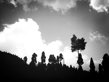 Low angle view of silhouette trees against sky