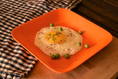 High angle view of breakfast served in plate