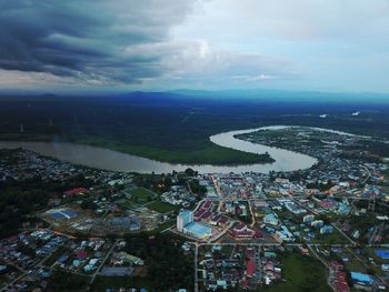 High angle view of cityscape against sky