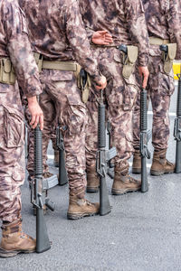 Low section of soldiers standing on road