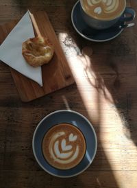 High angle view of coffee on table