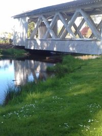 High angle view of bridge over river against sky