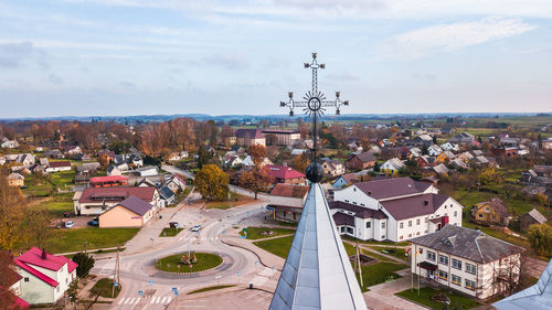 High angle view of townscape against sky