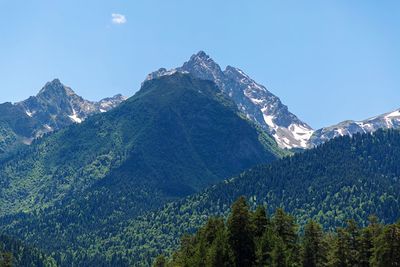 Scenic view of mountains against cloudy sky