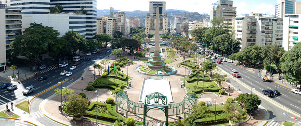 High angle view of street amidst buildings in city