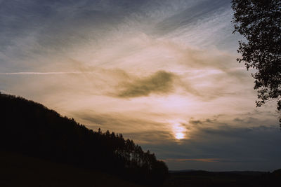 Low angle view of silhouette trees against sky at sunset