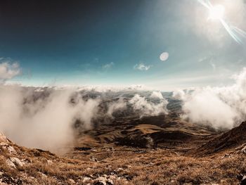 Scenic view of majestic mountains against sky