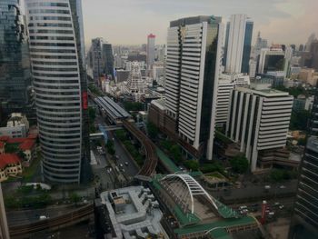 High angle view of street amidst buildings in city