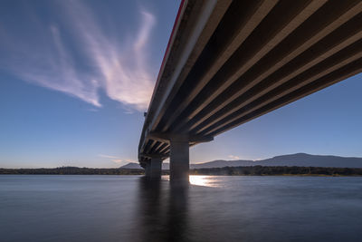 Bridge over river against sky during sunset