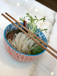 High angle view of vegetables in bowl on table