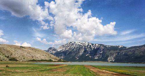 Panoramic view of landscape and mountains against sky