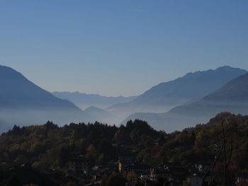 Scenic view of mountains against clear sky