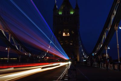 Light trails on road at night