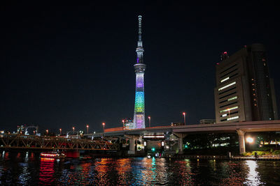 Illuminated buildings in city at night