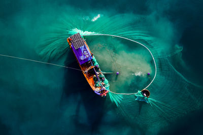 High angle view of boat in sea