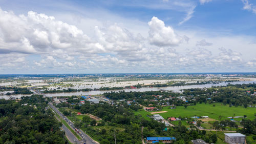 High angle view of townscape against sky