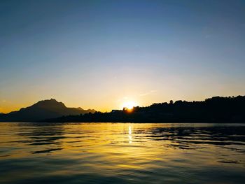 Scenic view of lake against sky during sunset