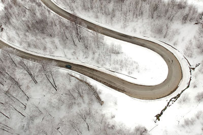 High angle view of winding road during winter