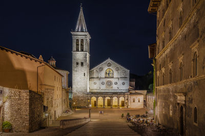 Night view of spoleto cathedral, the most iconic sight of the city, umbria region, italy